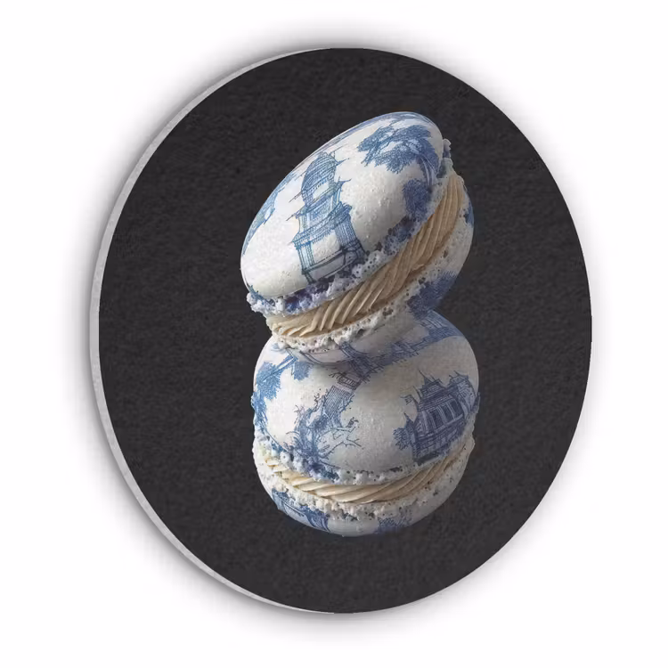 Eten - Macarons - Delfts blauw - Koekjes Akoestische PET Vilt - Rond klein -3d