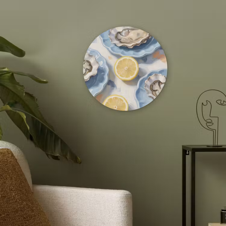 Eten - Oesters - Citroenen - Modern - Geel Akoestische PET Vilt - Rond klein -sfeer2
