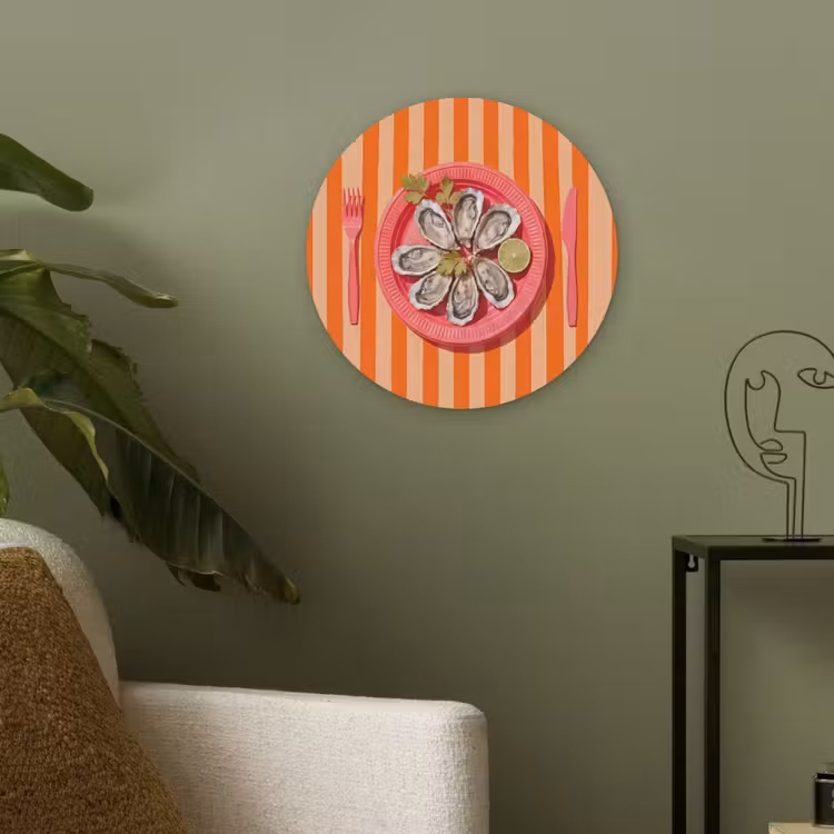 Eten - Oester - Zeevruchten - Oranje - Modern Akoestische PET Vilt - Rond klein -sfeer2
