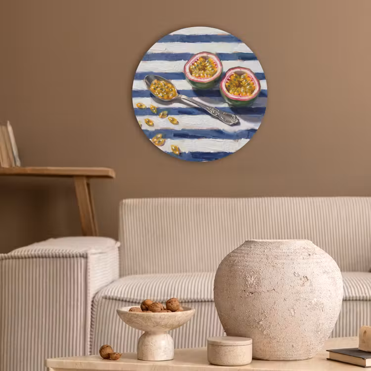 Eten - Passievrucht - Tropisch - Modern - Kleurrijk Akoestische PET Vilt - Rond klein -sfeer1