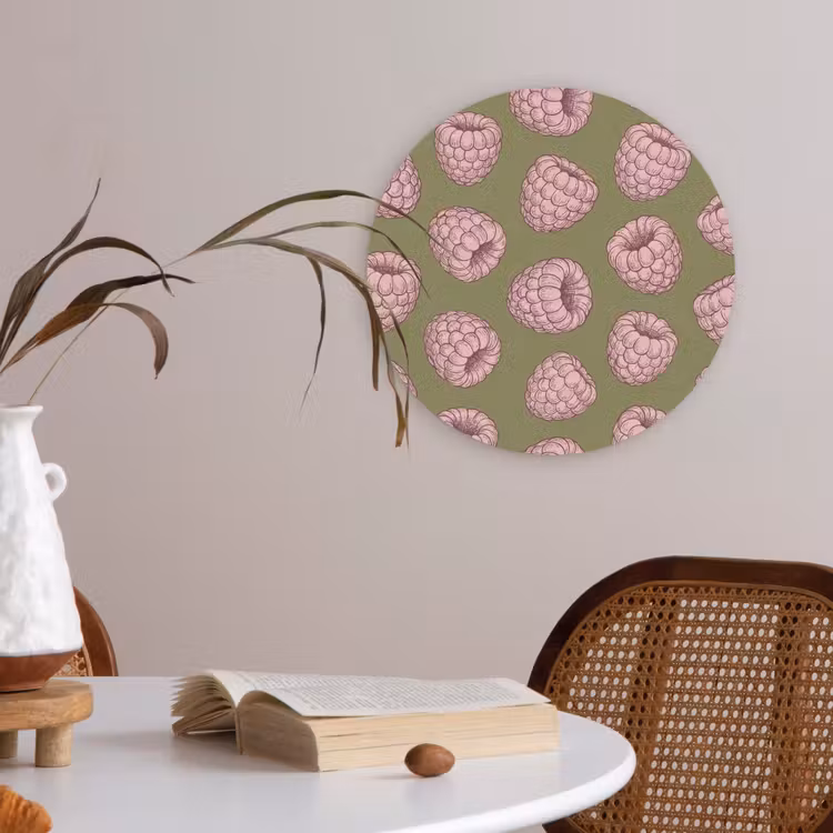 Eten - Patroon - Illustratie - Roze - Groen Akoestische PET Vilt - Rond klein -sfeer3