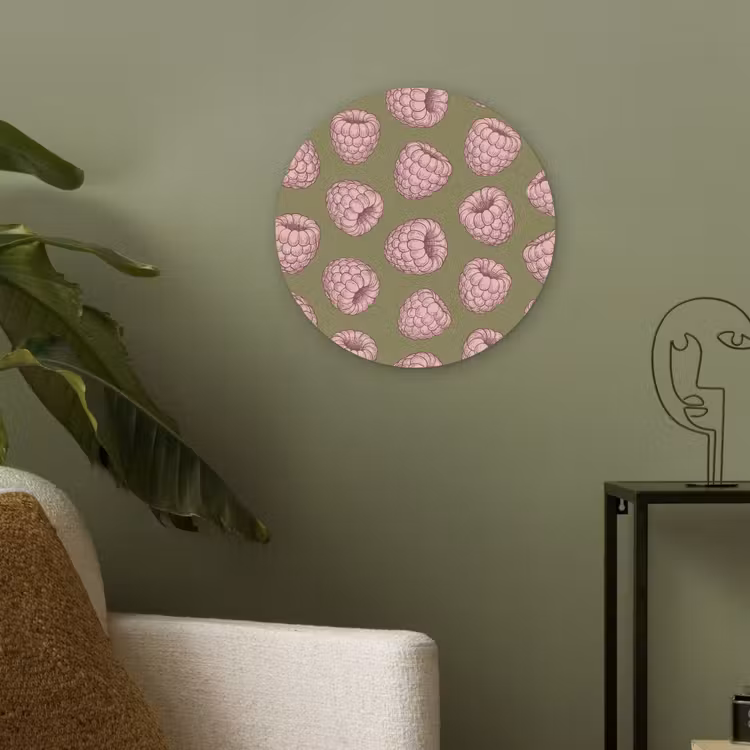 Eten - Patroon - Illustratie - Roze - Groen Akoestische PET Vilt - Rond klein -sfeer2