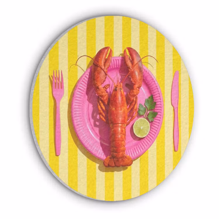 Eten - Roze - Geel - Modern - Culinaire Akoestische PET Vilt - Rond klein -3d