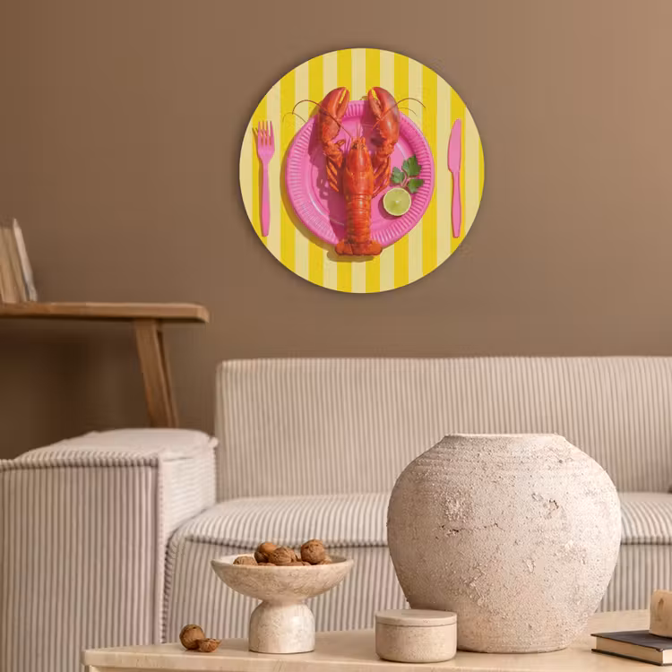 Eten - Roze - Geel - Modern - Culinaire Akoestische PET Vilt - Rond klein -sfeer1