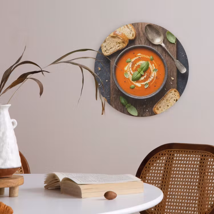 Eten - Soep - Basilicum - Rustiek - Rood Akoestische PET Vilt - Rond klein -sfeer3