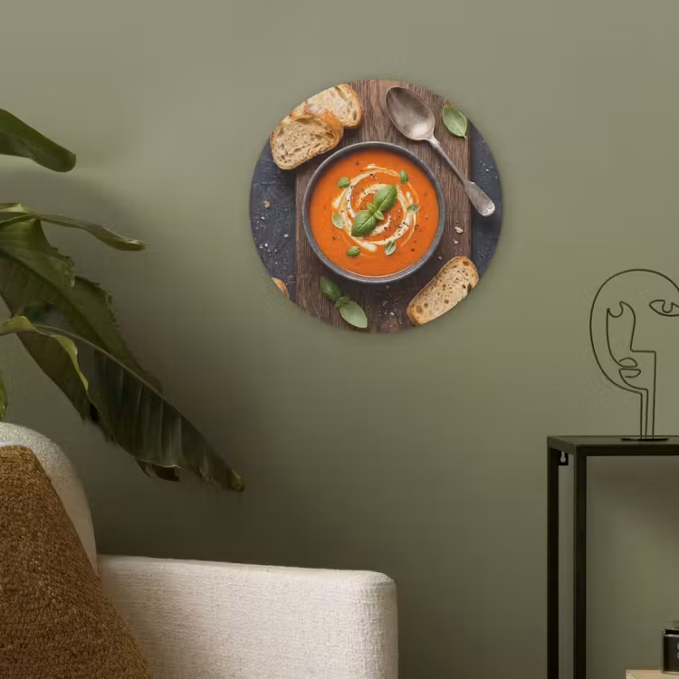 Eten - Soep - Basilicum - Rustiek - Rood Akoestische PET Vilt - Rond klein -sfeer2