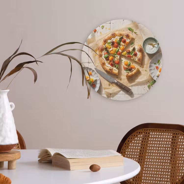 Eten - Tomaten - Basilicum - Maaltijd - Vers Akoestische PET Vilt - Rond klein -sfeer3