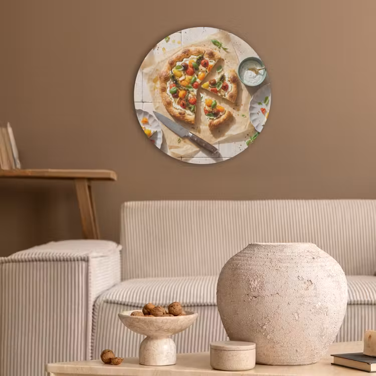 Eten - Tomaten - Basilicum - Maaltijd - Vers Akoestische PET Vilt - Rond klein -sfeer1