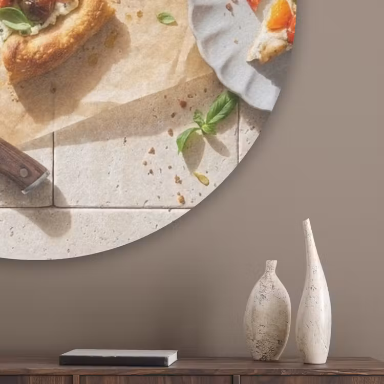 Eten - Tomaten - Basilicum - Maaltijd - Vers Akoestische PET Vilt - Rond klein -sfeer5_closeup