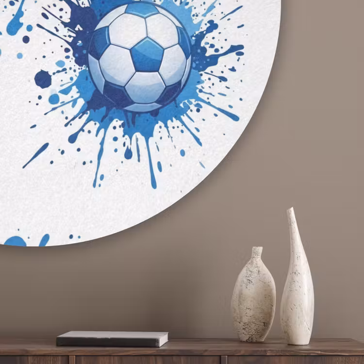 Voetballen - Verf - Sport - Blauw Akoestische PET Vilt - Rond klein -sfeer5_closeup