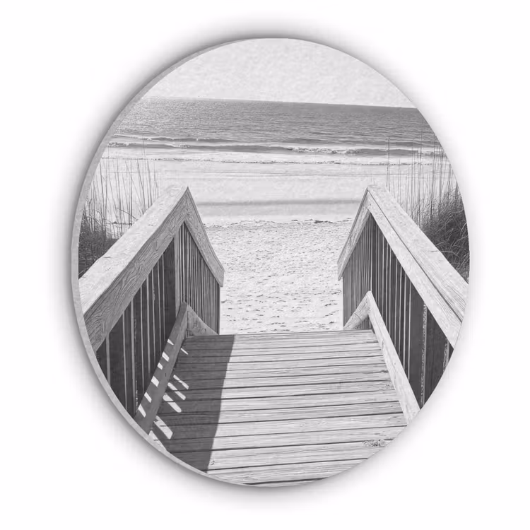 Loopbrug - Hout - Strand - Zee Akoestische PET Vilt - Rond klein -3d