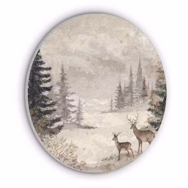Bos - Herten - Winter - Sneeuw Akoestische PET Vilt - Rond klein -3d