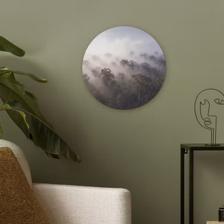 Bos - Mist - Natuur - Groen Akoestische PET Vilt - Rond klein -sfeer2
