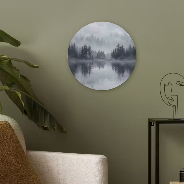 Bos - Meer - Mist - Natuur - Grijs Akoestische PET Vilt - Rond klein -sfeer2