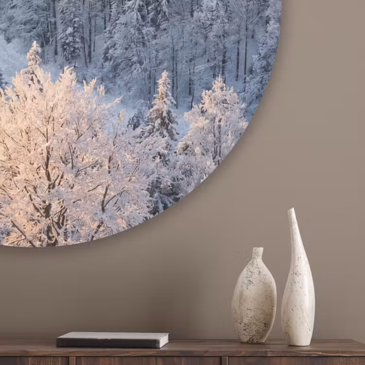 Bos - Bergen - Goud - Winter - Warm Akoestische PET Vilt - Rond klein -sfeer5_closeup