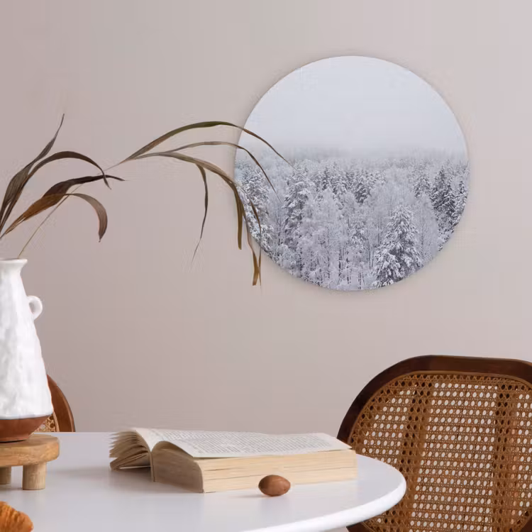 Bos - Sneeuw - Winter - Natuur - Wit Akoestische PET Vilt - Rond klein -sfeer3