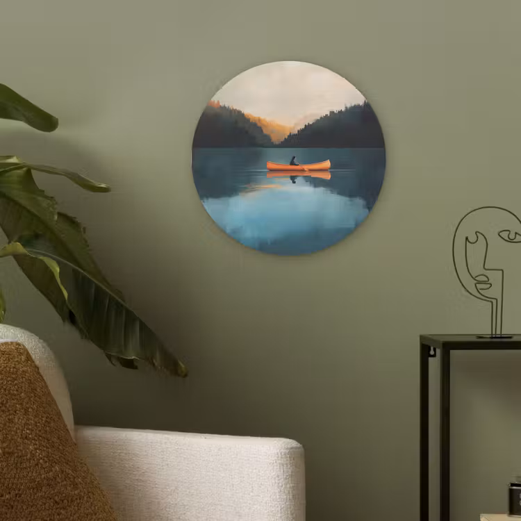 Bossen - Meer - Kano - Oranje Akoestische PET Vilt - Rond klein -sfeer2