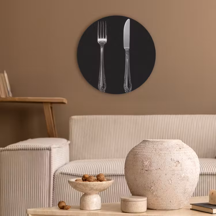 Vork - Mes - Zilver Akoestische PET Vilt - Rond klein -sfeer1