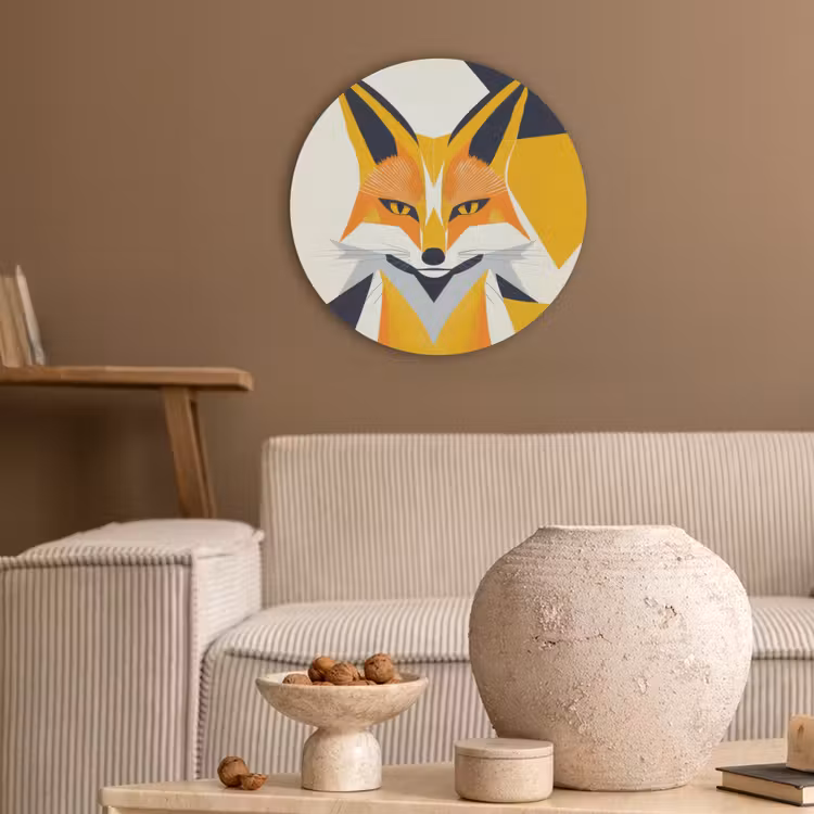 Vos - Oranje - Abstract - Driehoeken Akoestische PET Vilt - Rond klein -sfeer1