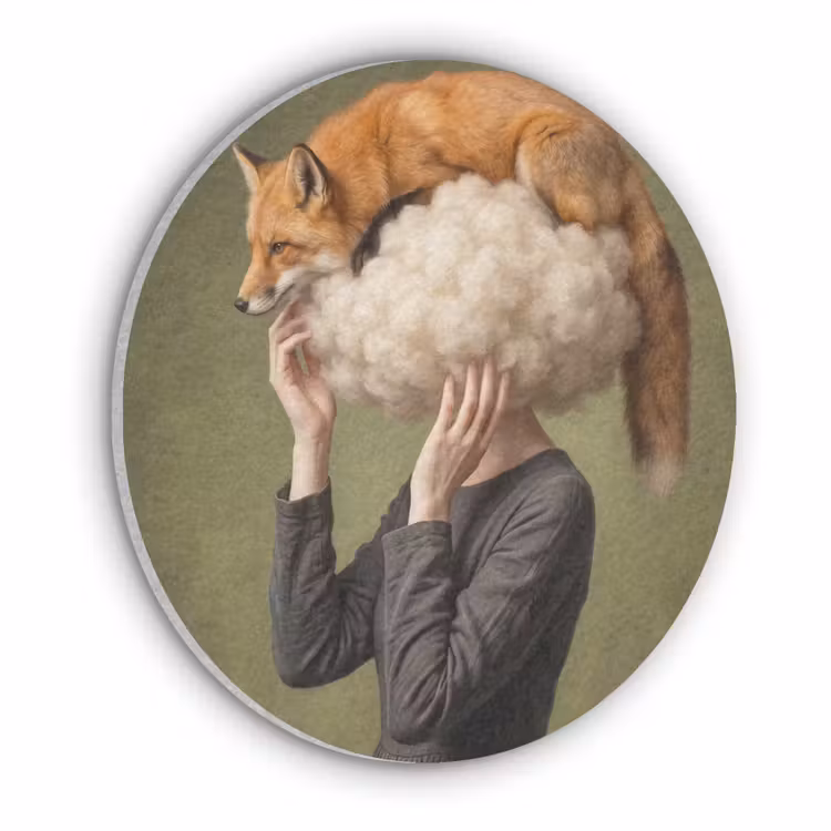 Vos - Surrealistisch - Groen Akoestische PET Vilt - Rond klein -3d