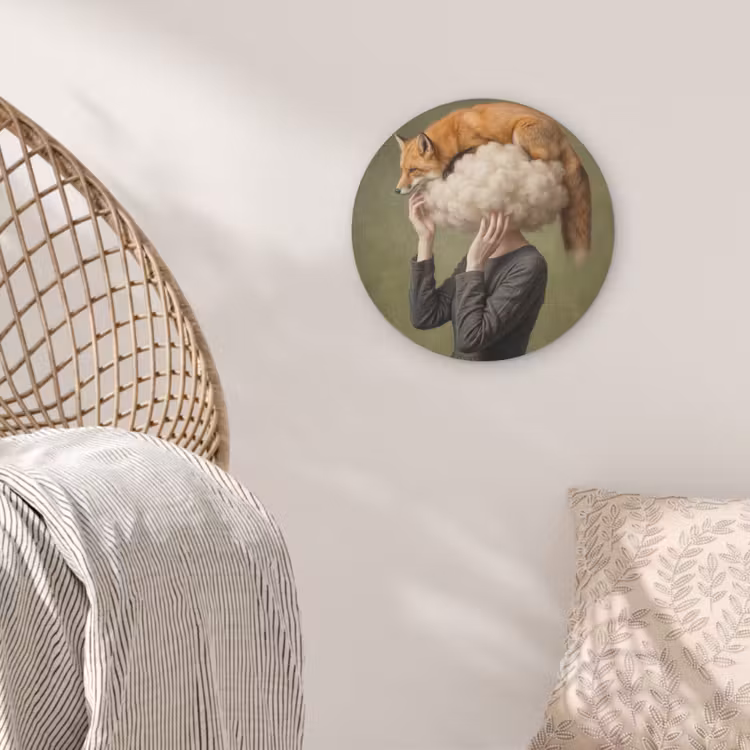 Vos - Surrealistisch - Groen Akoestische PET Vilt - Rond klein -sfeer4