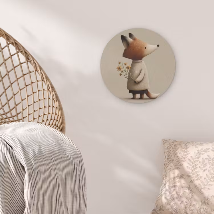 Vos - Gele bloemen - Minimalistisch Akoestische PET Vilt - Rond klein -sfeer4