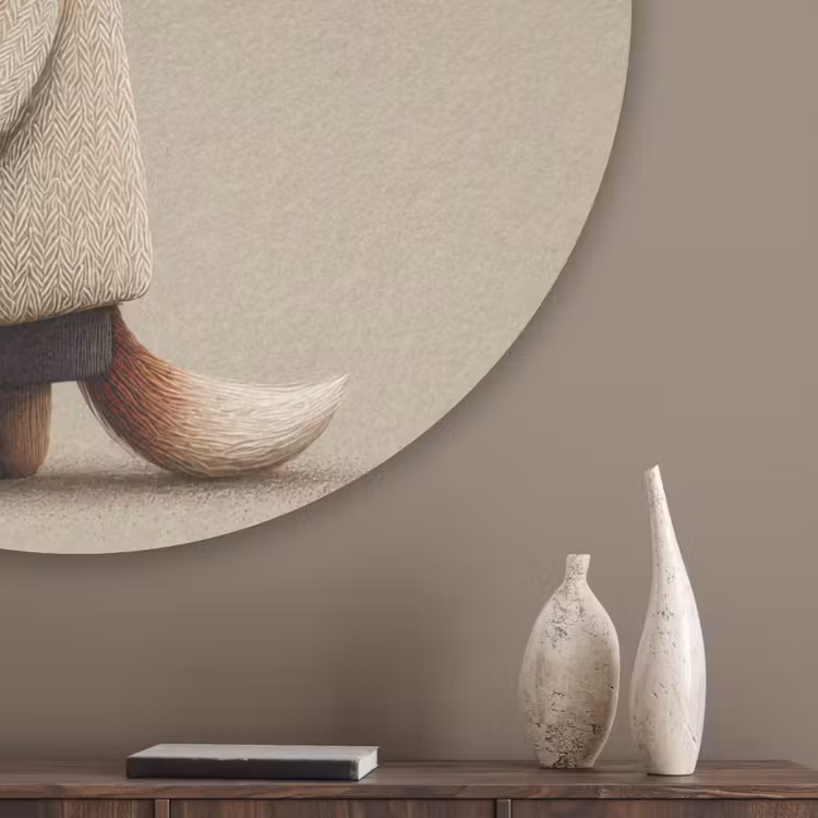 Vos - Gele bloemen - Minimalistisch Akoestische PET Vilt - Rond klein -sfeer5_closeup
