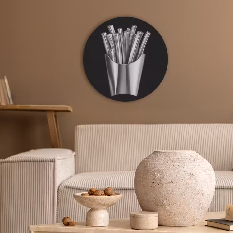 Frietjes - Futuristisch - Zilver Akoestische PET Vilt - Rond klein -sfeer1