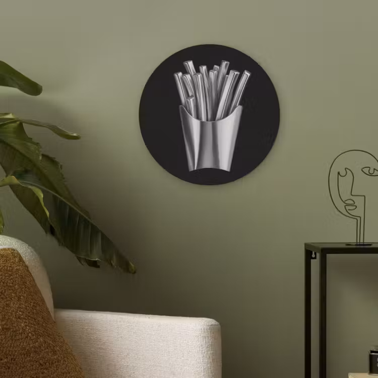 Frietjes - Futuristisch - Zilver Akoestische PET Vilt - Rond klein -sfeer2