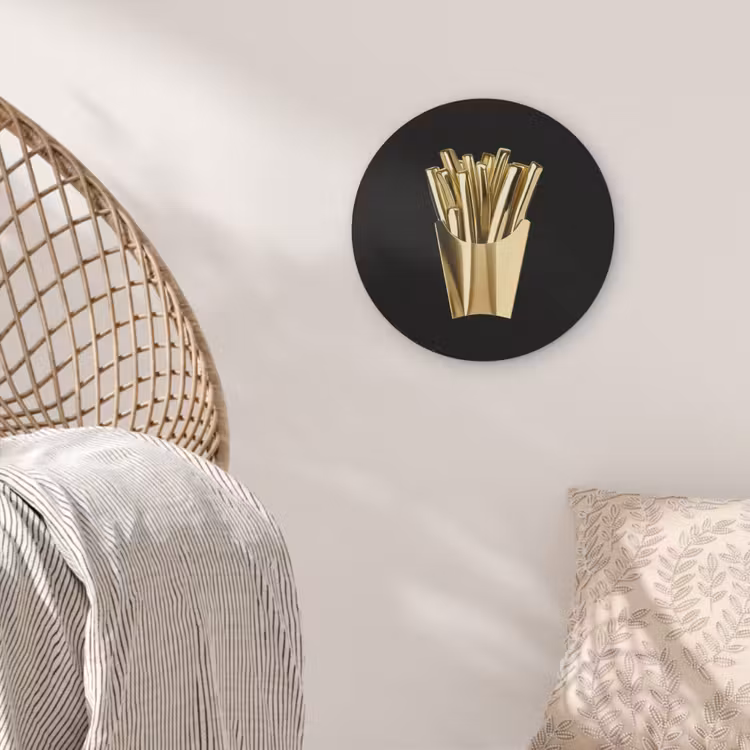 Friet - Goud - Chrome - Eten Akoestische PET Vilt - Rond klein -sfeer4