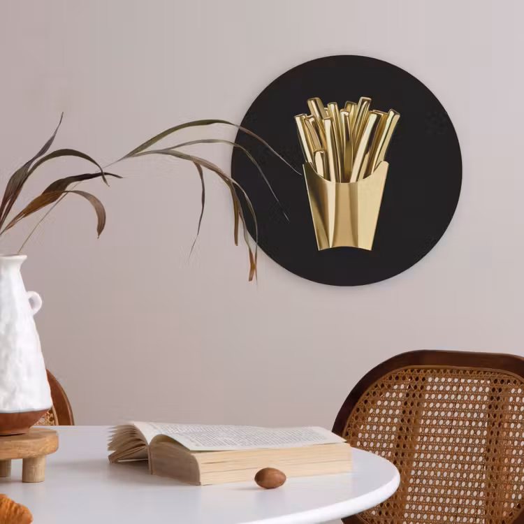 Friet - Goud - Chrome - Eten Akoestische PET Vilt - Rond klein -sfeer3
