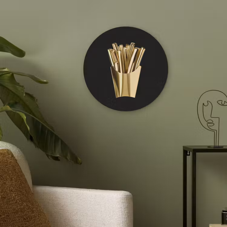 Friet - Goud - Chrome - Eten Akoestische PET Vilt - Rond klein -sfeer2