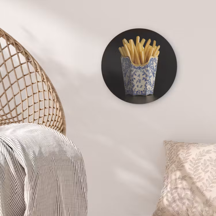 Friet - Porselein - Delfts blauw - Eten Akoestische PET Vilt - Rond klein -sfeer4
