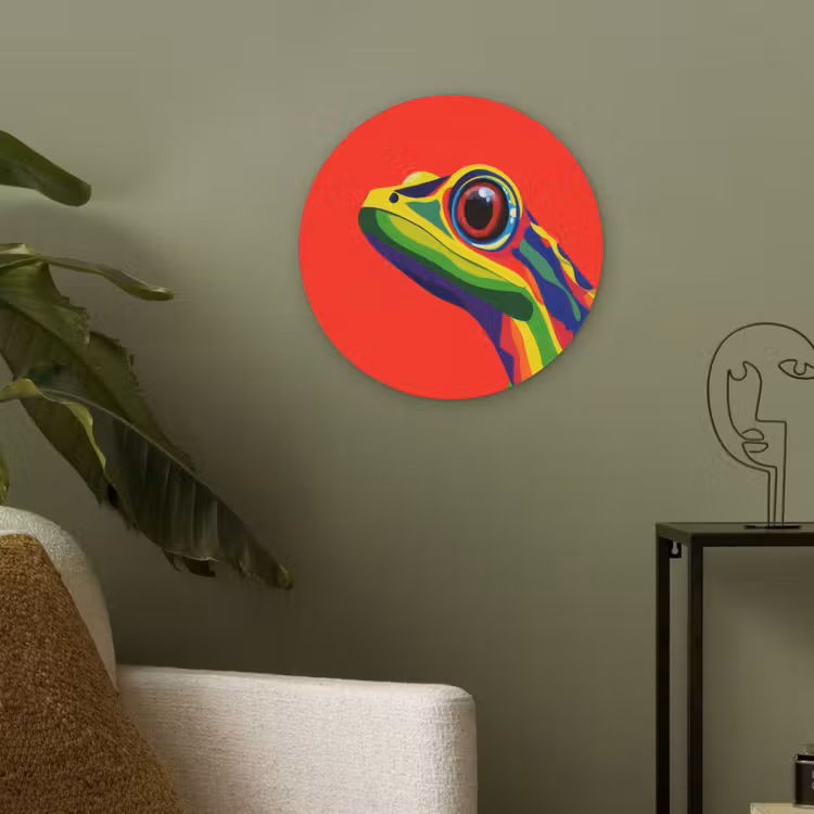 Kikker - Kleurrijk - Strepen - Ogen Akoestische PET Vilt - Rond klein -sfeer2
