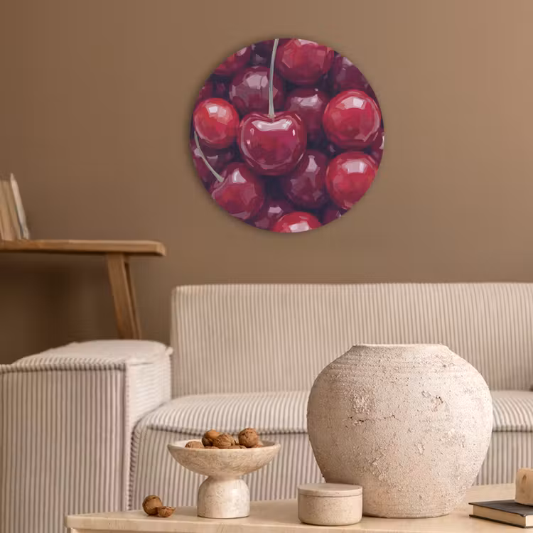 Fruit - Kersen - Eten - Modern - Rood Akoestische PET Vilt - Rond klein -sfeer1