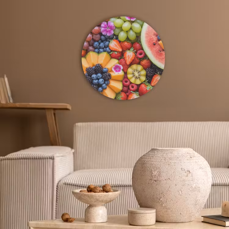 Fruit - Vers - Variatie - Eten - Kleurrijk Akoestische PET Vilt - Rond klein -sfeer1
