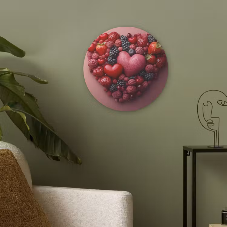 Fruit - Hartjes - Aardbeien - Frambozen - Bosbessen Akoestische PET Vilt - Rond klein -sfeer2