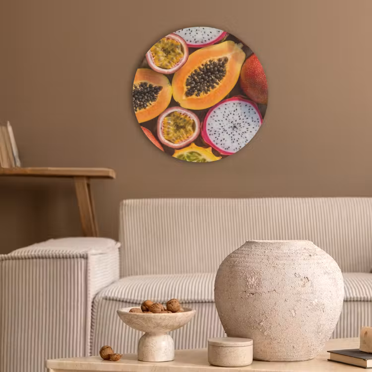 Fruit - Geopend - Tropisch - Eten - Kleurrijk Akoestische PET Vilt - Rond klein -sfeer1