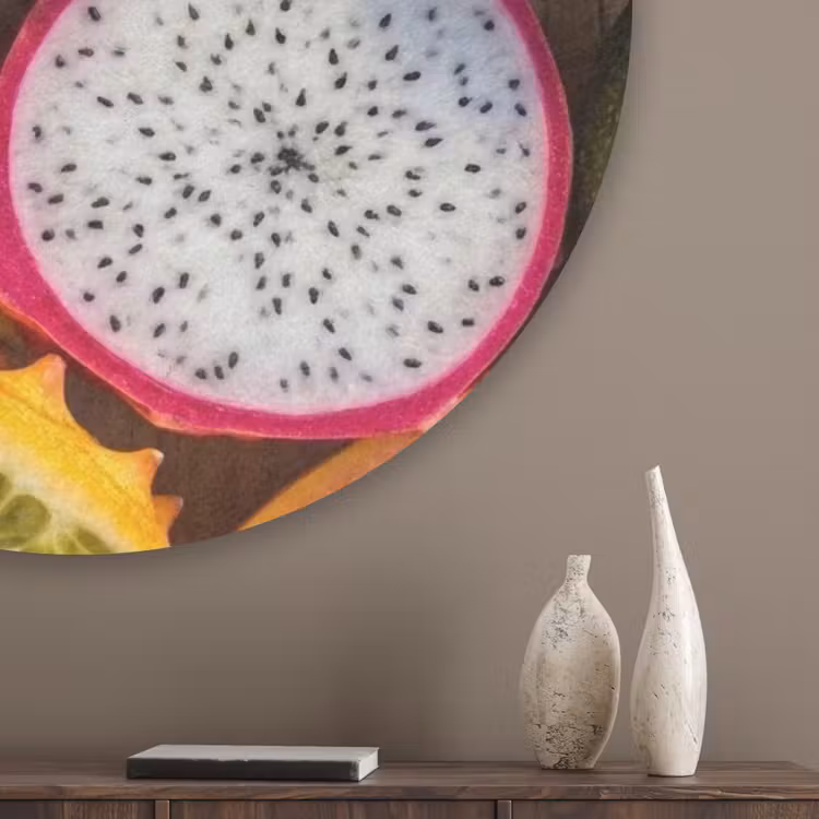 Fruit - Geopend - Tropisch - Eten - Kleurrijk Akoestische PET Vilt - Rond klein -sfeer5_closeup