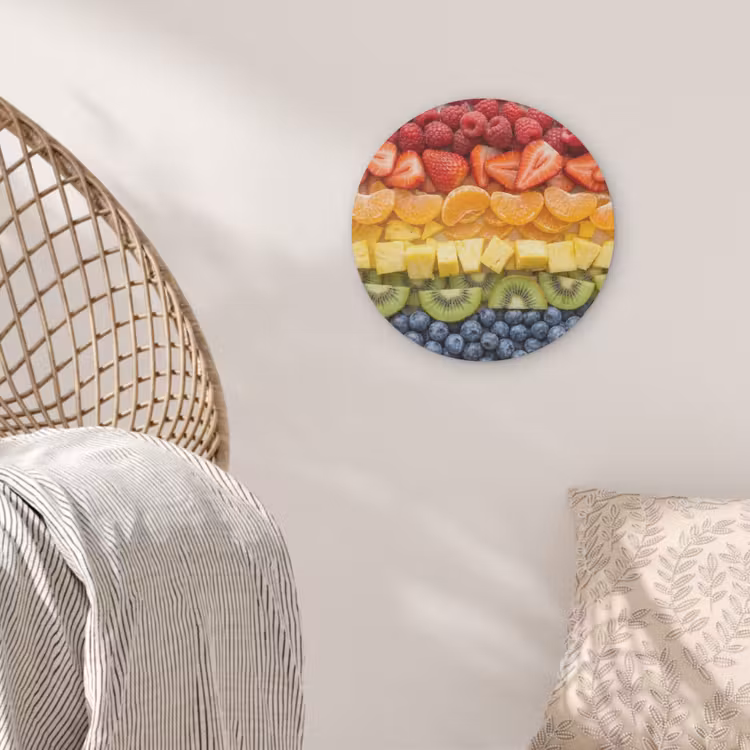 Fruit - Regenboog - Gezond - Kleurrijk Akoestische PET Vilt - Rond klein -sfeer4
