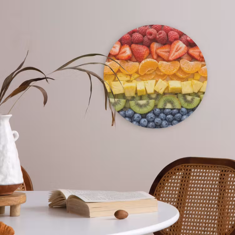 Fruit - Regenboog - Gezond - Kleurrijk Akoestische PET Vilt - Rond klein -sfeer3