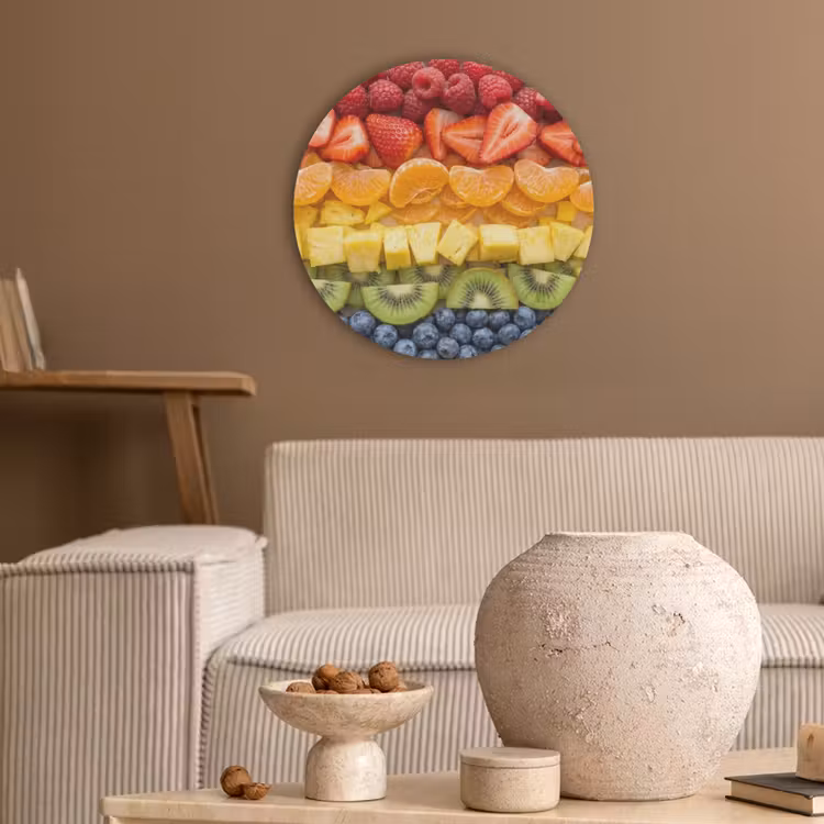 Fruit - Regenboog - Gezond - Kleurrijk Akoestische PET Vilt - Rond klein -sfeer1