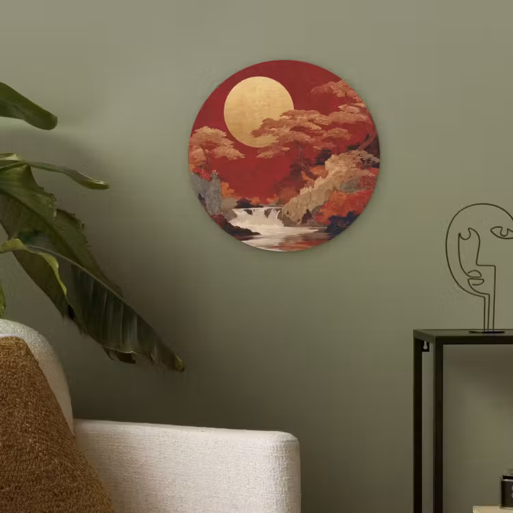 Volle maan - Landschap - Waterval Akoestische PET Vilt - Rond klein -sfeer2