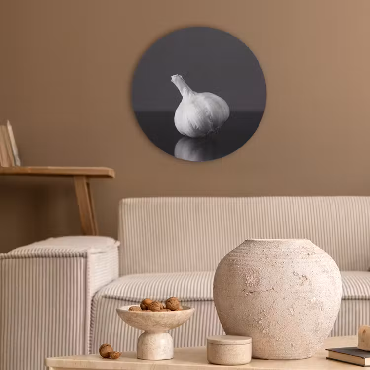 Knoflook - Zwart - Wit Akoestische PET Vilt - Rond klein -sfeer1