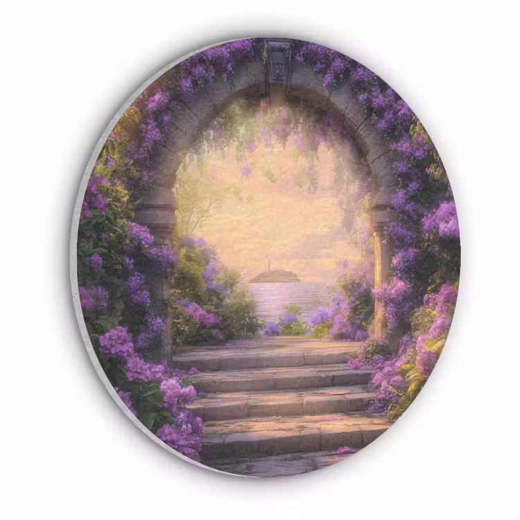 Poort - Paars - Bloemen Akoestische PET Vilt - Rond klein -3d