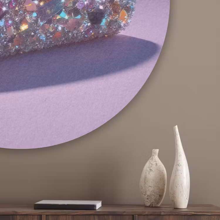Edelstenen - Glitters - Paars - Kleurrijk Akoestische PET Vilt - Rond klein -sfeer5_closeup
