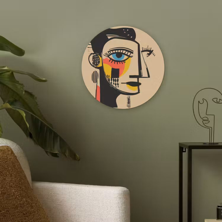 Geometrisch - Felle kleuren - Kubistische stijl Akoestische PET Vilt - Rond klein -sfeer2