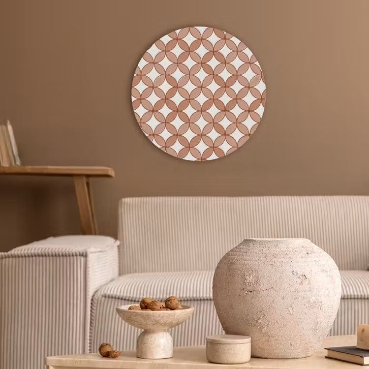 Geometrisch - Cirkels - Modern - Terracotta Akoestische PET Vilt - Rond klein 838 -sfeer1