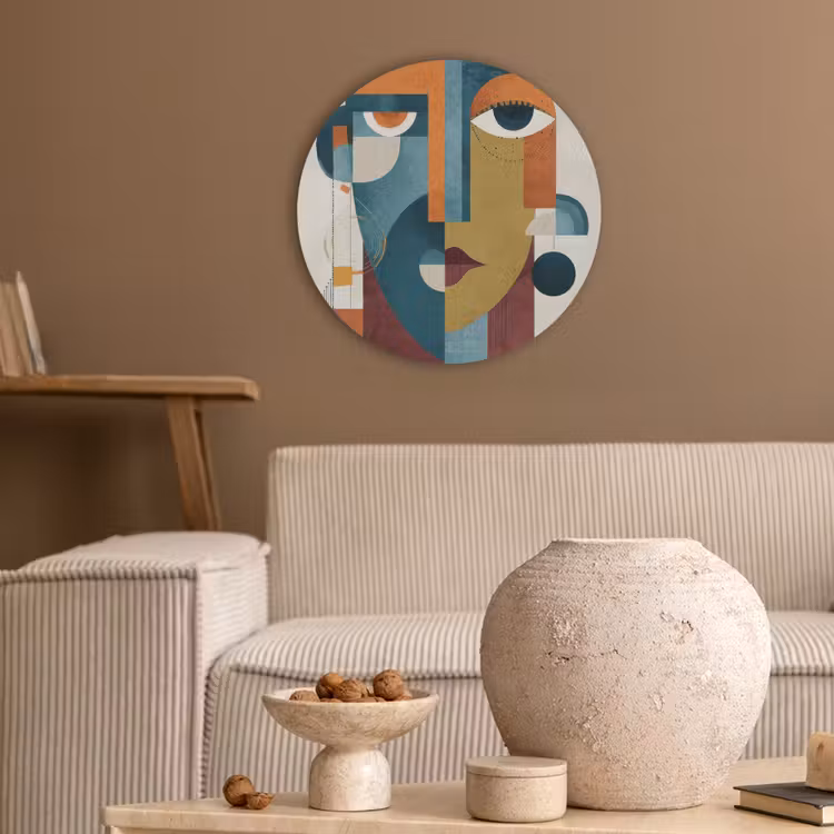 Geometrisch - Strakke vormen - Kleurrijk Akoestische PET Vilt - Rond klein -sfeer1