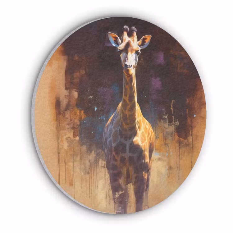 Giraf - Bruin - Abstract - Geschilderd Akoestische PET Vilt - Rond klein -3d
